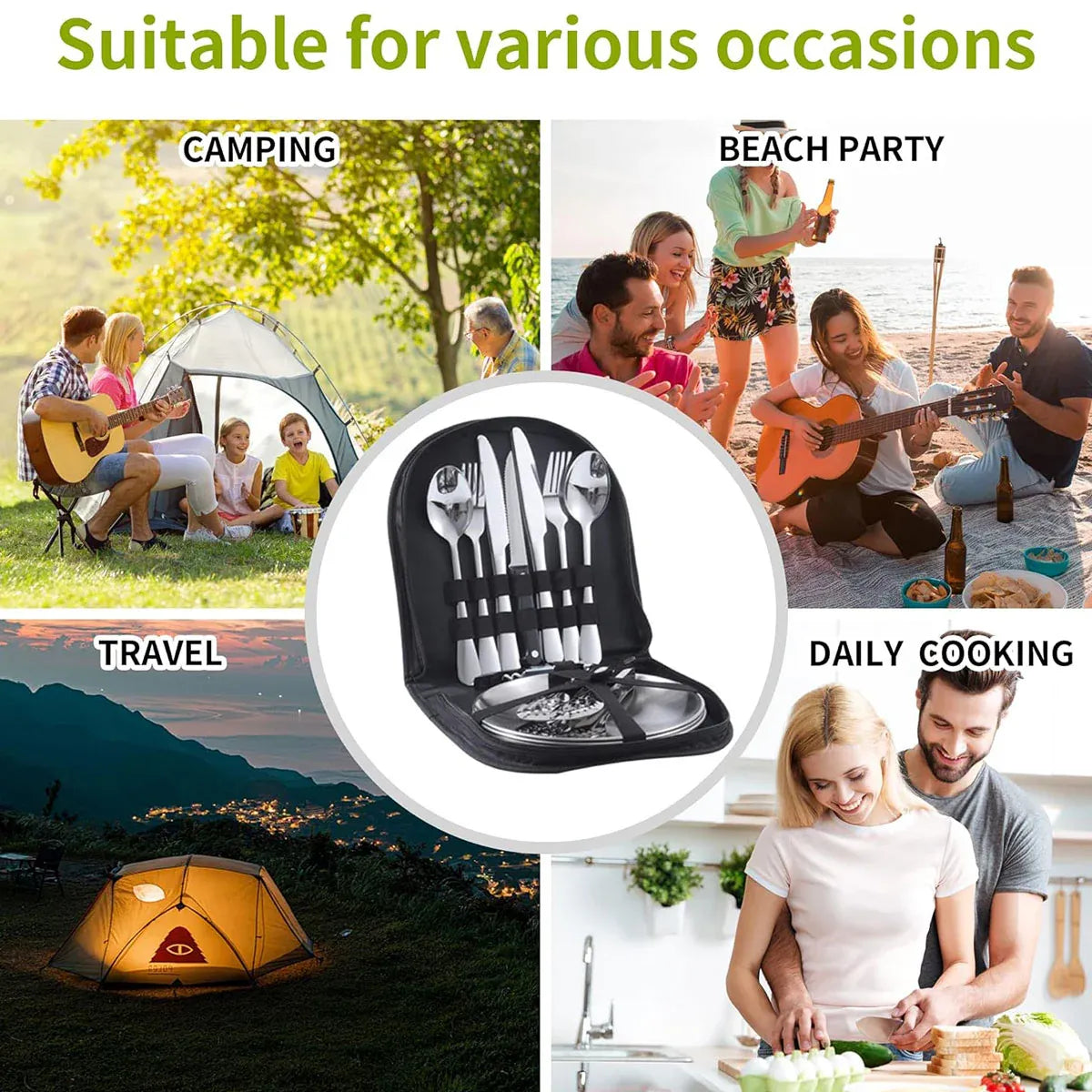 10/20PCS Camping Cutlery Set Outdoor Picnic Utensils Plates Spoons Forks Knives - Red-2 People V528-TABLEWARE-10PCS-RED-826533