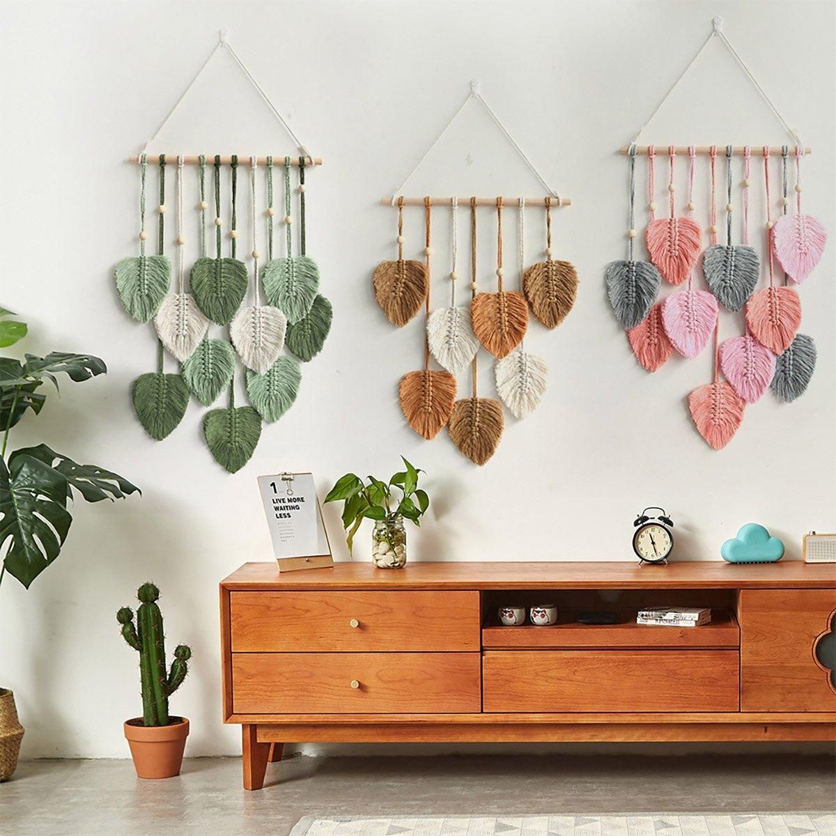 Handmade Braided Cotton Rope Leaves Wall Hanging Home Decoration Ornament - Brown V528-TAPESTRY-BROWN-442905