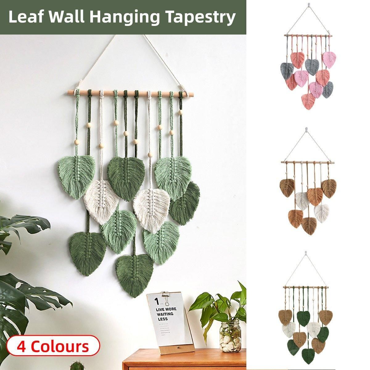 Handmade Braided Cotton Rope Leaves Wall Hanging Home Decoration Ornament - Brown V528-TAPESTRY-BROWN-442905
