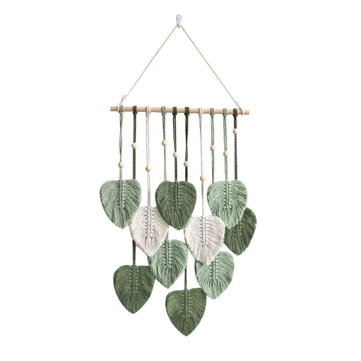 Handmade Braided Cotton Rope Leaves Wall Hanging Home Decoration Ornament - Green V528-TAPESTRY-GREEN-722774