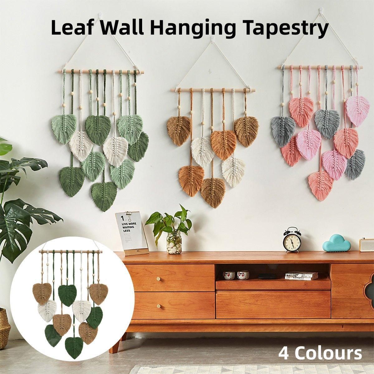 Handmade Braided Cotton Rope Leaves Wall Hanging Home Decoration Ornament - Green V528-TAPESTRY-GREEN-722774