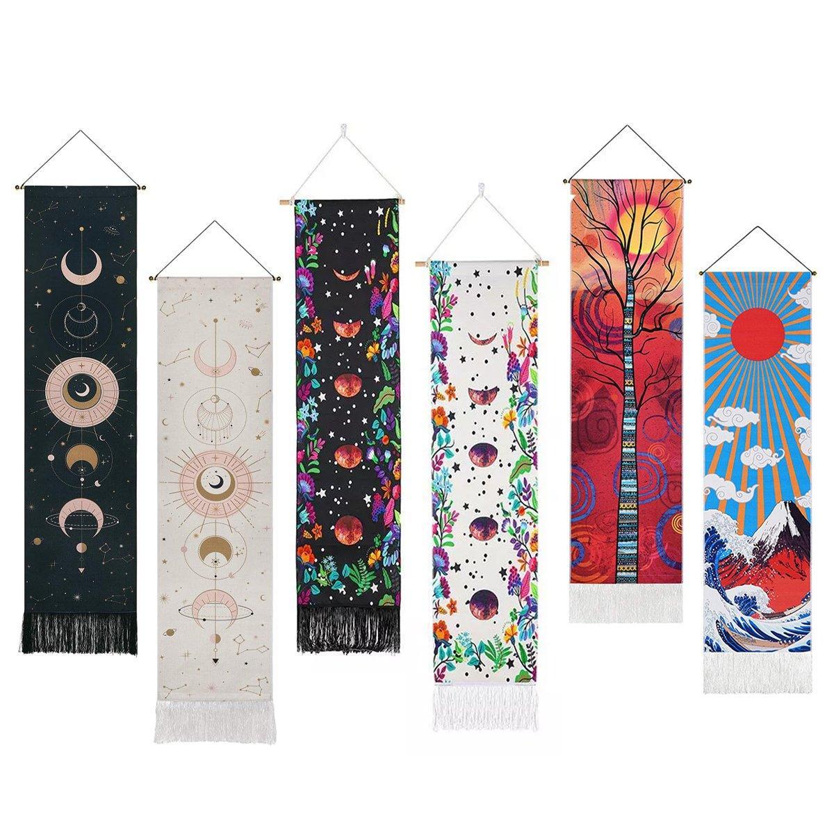 Bohemian Wall Hanging Tapestries Vintage Wall Decor Moon Phase Wall Art Decor - Flower-Black V528-TAPESTRY-HUAHUI-BLACK-529447