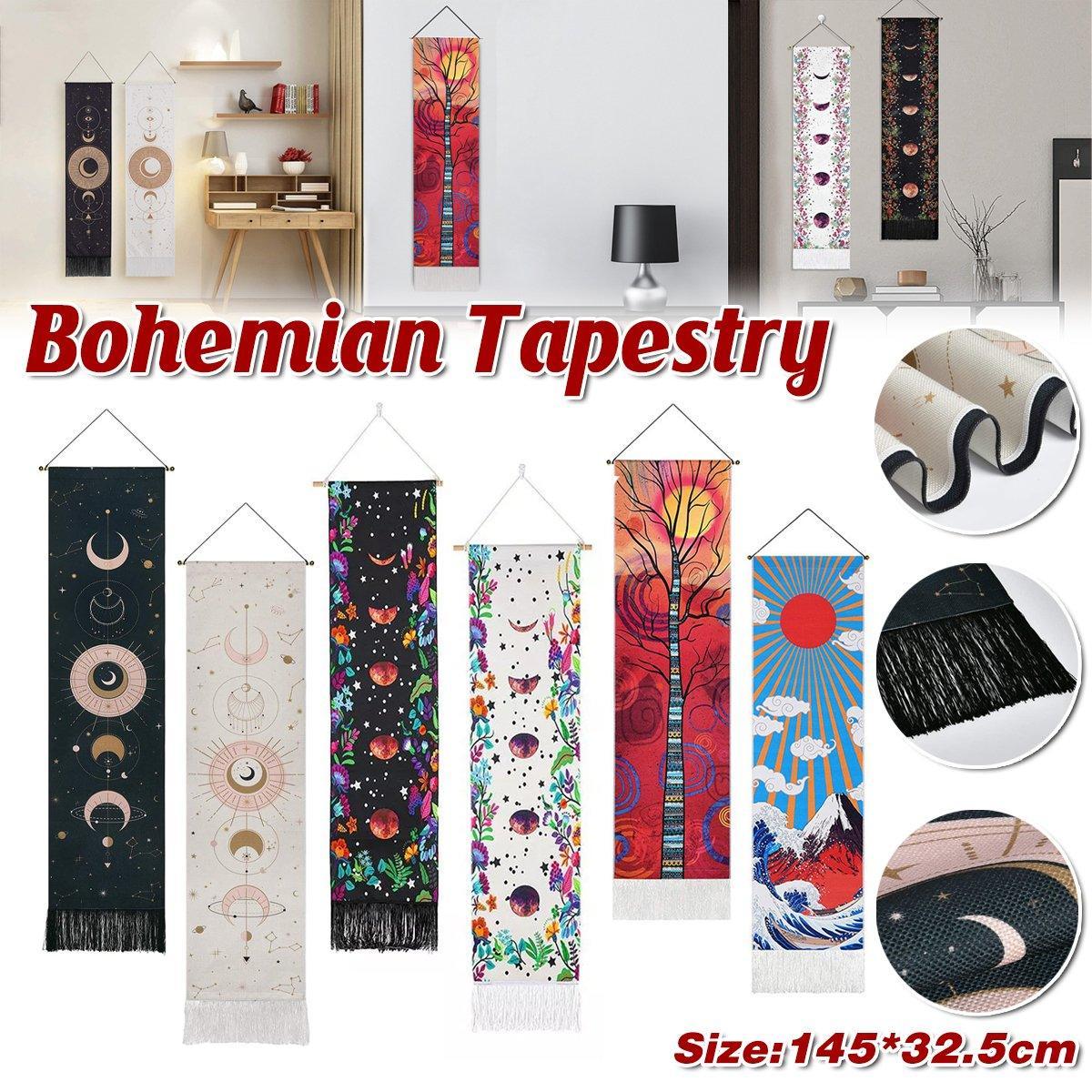 Bohemian Wall Hanging Tapestries Vintage Wall Decor Moon Phase Wall Art Decor - Flower-White V528-TAPESTRY-HUAHUI-WHITE-434625