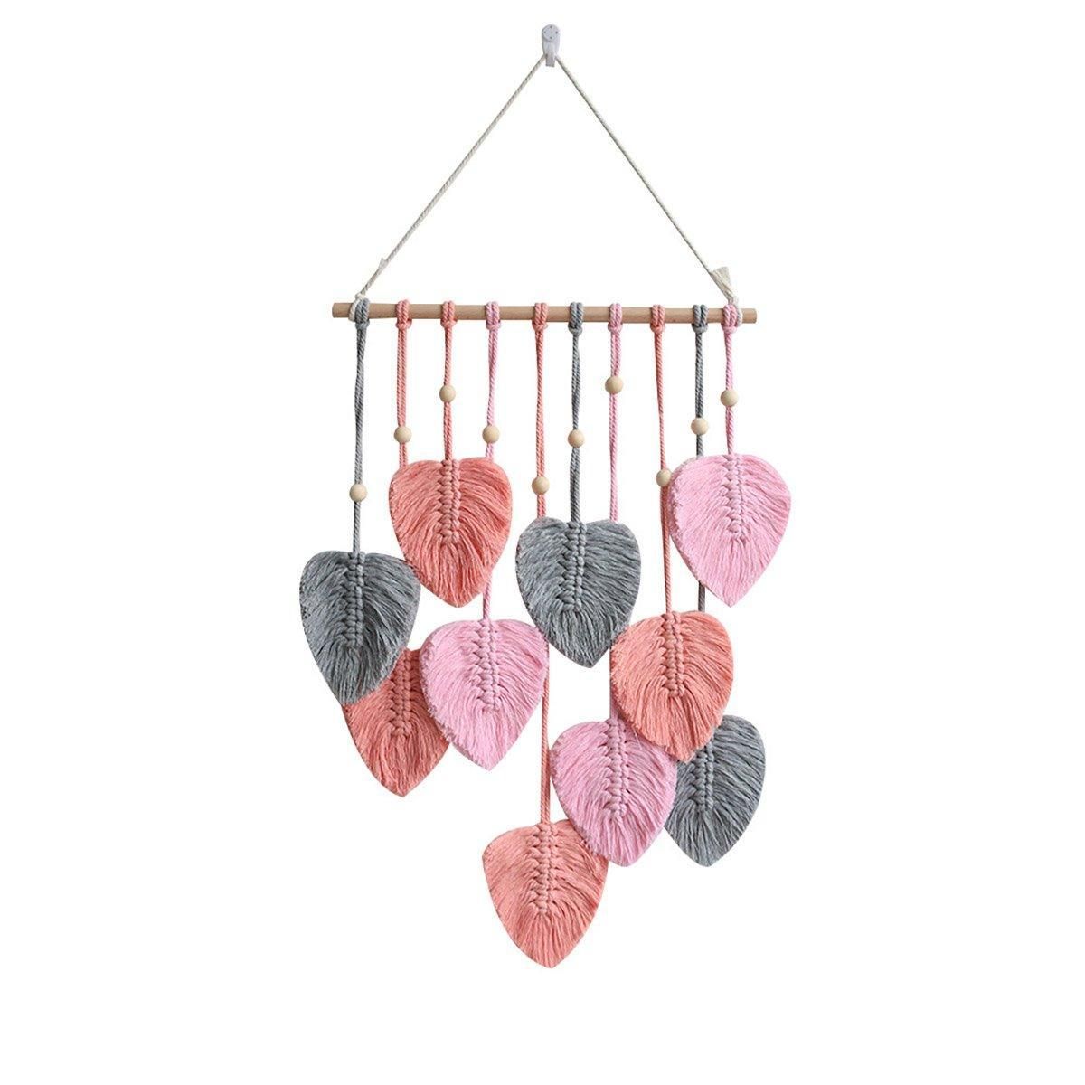 Handmade Braided Cotton Rope Leaves Wall Hanging Home Decoration Ornament - Pink V528-TAPESTRY-PINK-307974