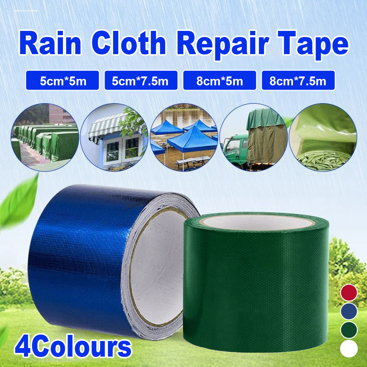 High Adhesive Tarpaulin Repair Tape Tent Awning Fix Patch Waterproof Universal - Blue - 8cm x 5m V528-TARPAULIN-2PCS-BLUE-159977