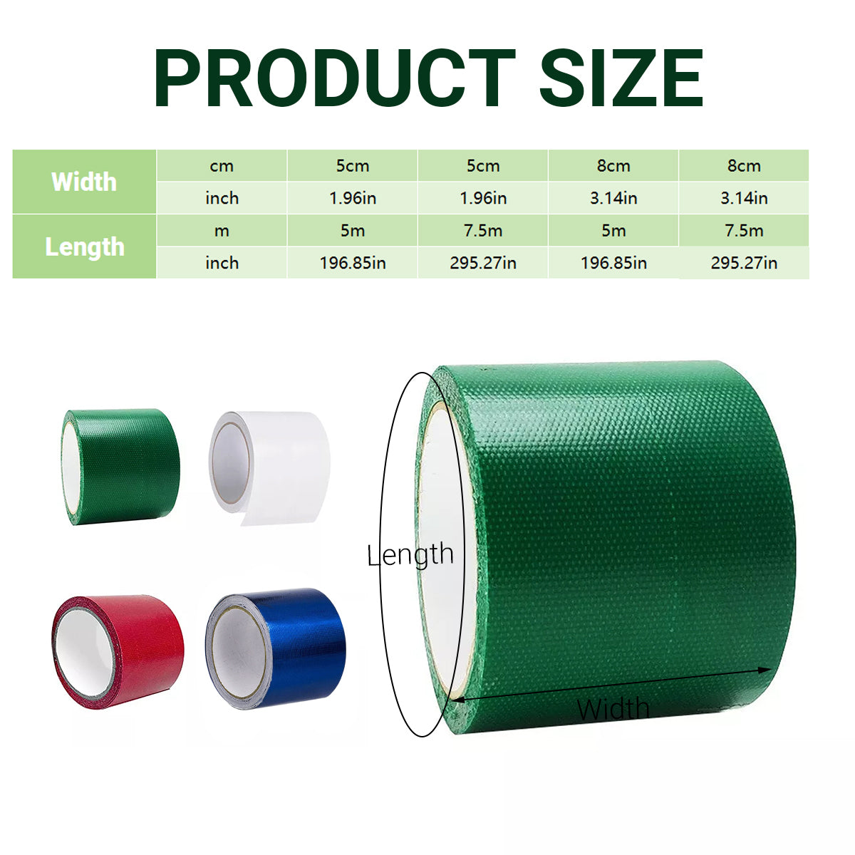 High Adhesive Tarpaulin Repair Tape Tent Awning Fix Patch Waterproof Universal - Green - 8cm x 5m V528-TARPAULIN-2PCS-GREEN-350572