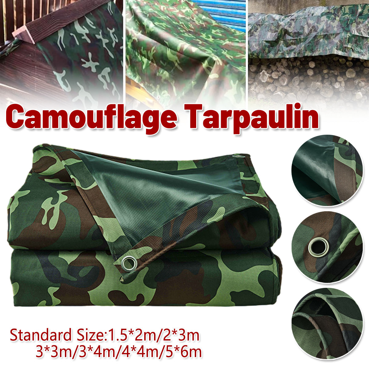 Camouflage Tarpaulin Tarp Cover Outdoor Rainproof Ground Sheet Heavy - 3x3m V528-TARPAULIN-3M-3M-228636