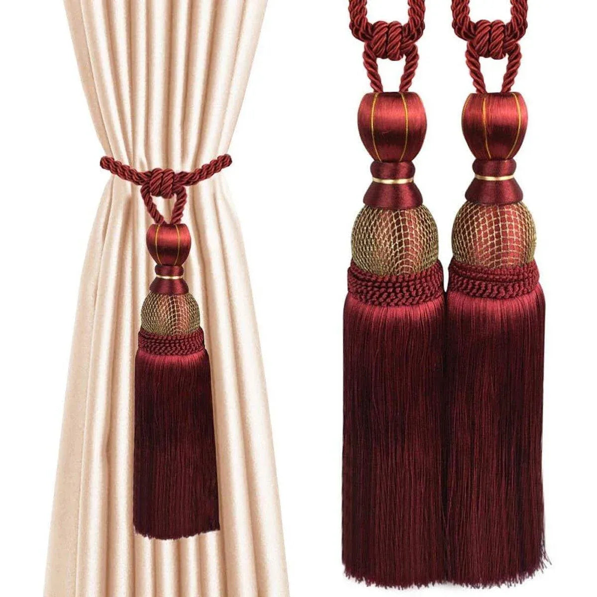 1pair Curtain Tiebacks Hanging Balls Tassel Rope Decorative Curtain Holders - Dark Coffee V528-TASSEL-BALL-2PCS-DARK-COFFEE-701714
