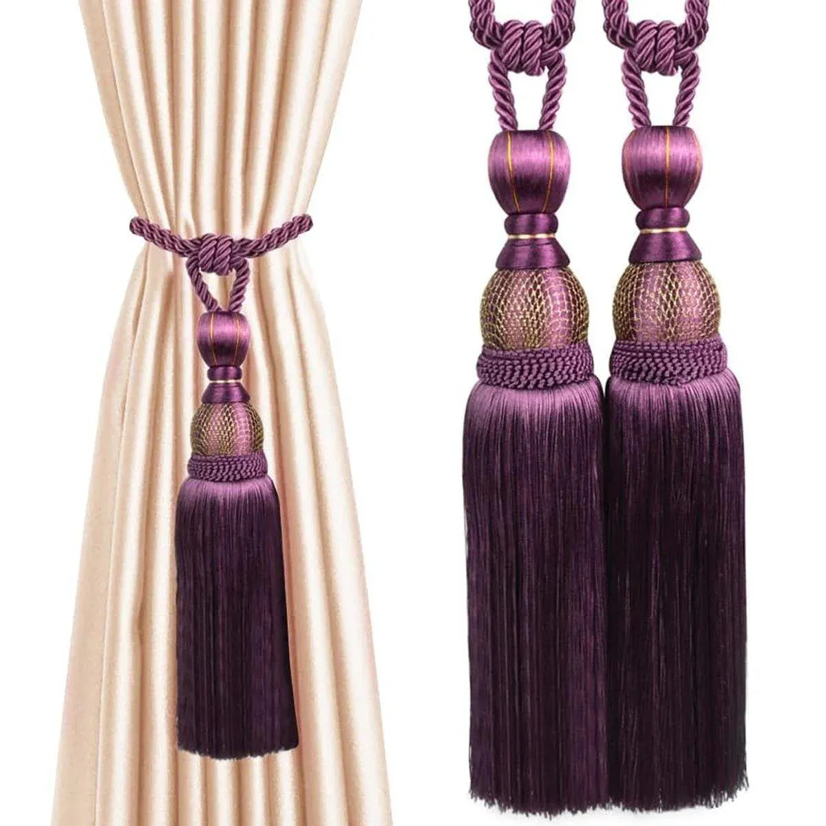 1pair Curtain Tiebacks Hanging Balls Tassel Rope Decorative Curtain Holders - Grey V528-TASSEL-BALL-2PCS-GREY-132410