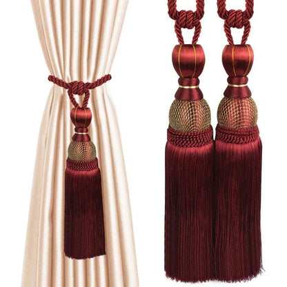1pair Curtain Tiebacks Hanging Balls Tassel Rope Decorative Curtain Holders - Purplish Red V528-TASSELBALL-2PCS-PURPLISH-RED-413425
