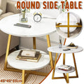 Round Side Table 2 Tier White Nightstand Coffee Sofa End Table Marble Design V528-TEA-TABLE-WHITE-GOLD-486314