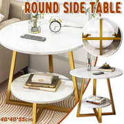 Round Side Table 2 Tier White Nightstand Coffee Sofa End Table Marble Design V528-TEA-TABLE-WHITE-GOLD-486314