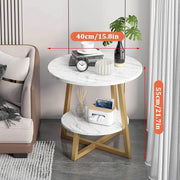Round Side Table 2 Tier White Nightstand Coffee Sofa End Table Marble Design V528-TEA-TABLE-WHITE-GOLD-486314