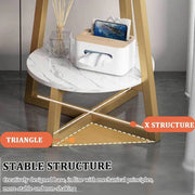 Round Side Table 2 Tier White Nightstand Coffee Sofa End Table Marble Design V528-TEA-TABLE-WHITE-GOLD-486314