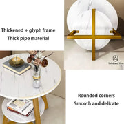 Round Side Table 2 Tier White Nightstand Coffee Sofa End Table Marble Design V528-TEA-TABLE-WHITE-GOLD-486314