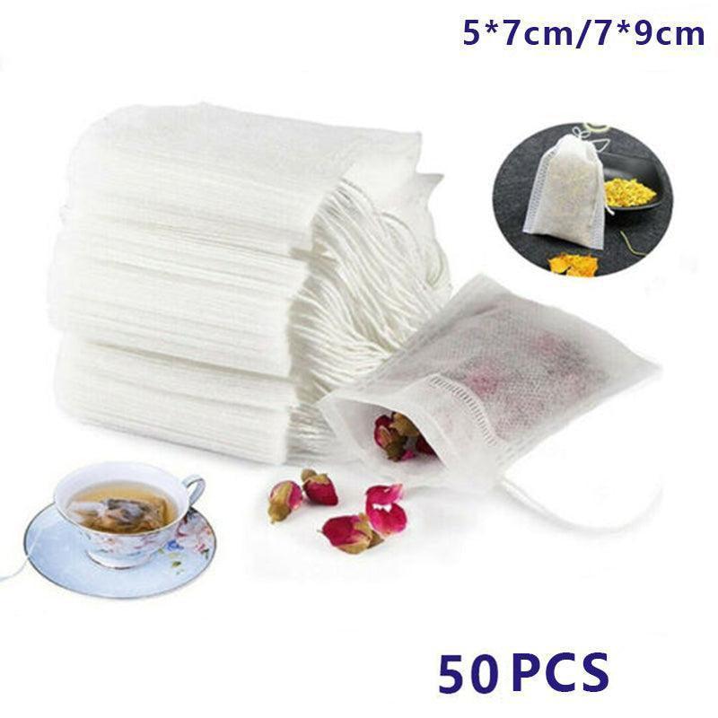 50PCS Empty Tea Filter Bags Drawstring Disposable Herb Spice Soup Pouches - 5x7cm V528-TEABAG-5-7-50PCS-03541