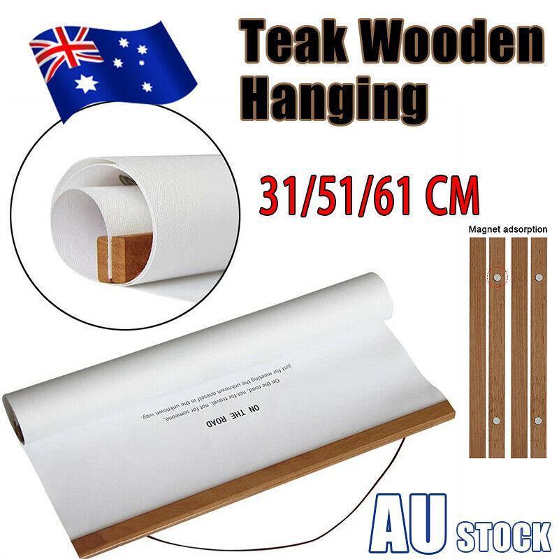 Teak Wooden Poster Frame 31-61cm Wall Art Scroll Hanger Picture Frame Clamp Holder - 51CM V528-TEAKWOODENHANGING-51CM-696309