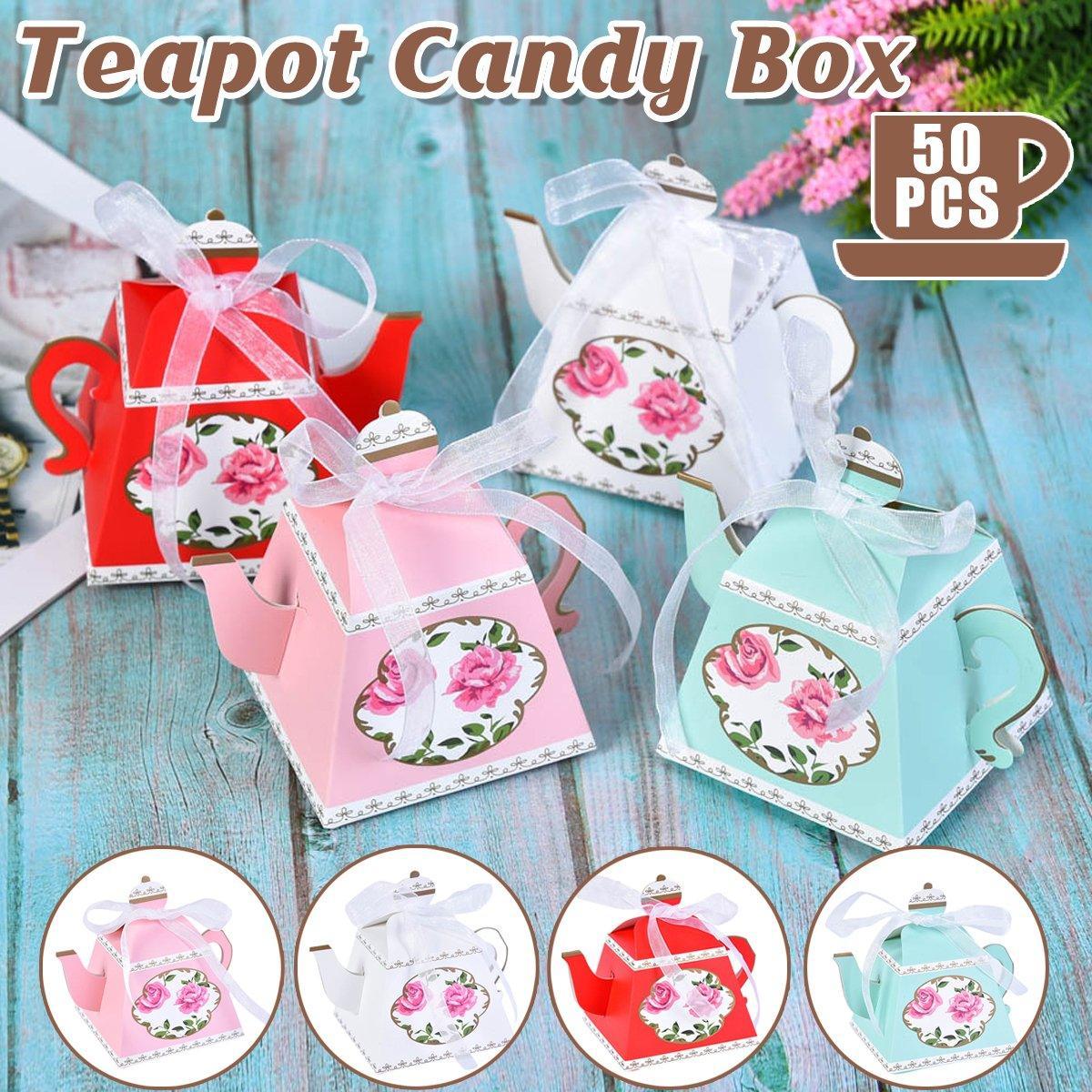 50Pcs Teapot Candy Boxes Wedding Favor Gift Packaging Tea Party Decorations - Blue V528-TEAPOTS-BOX-50PCS-BLUE-484770