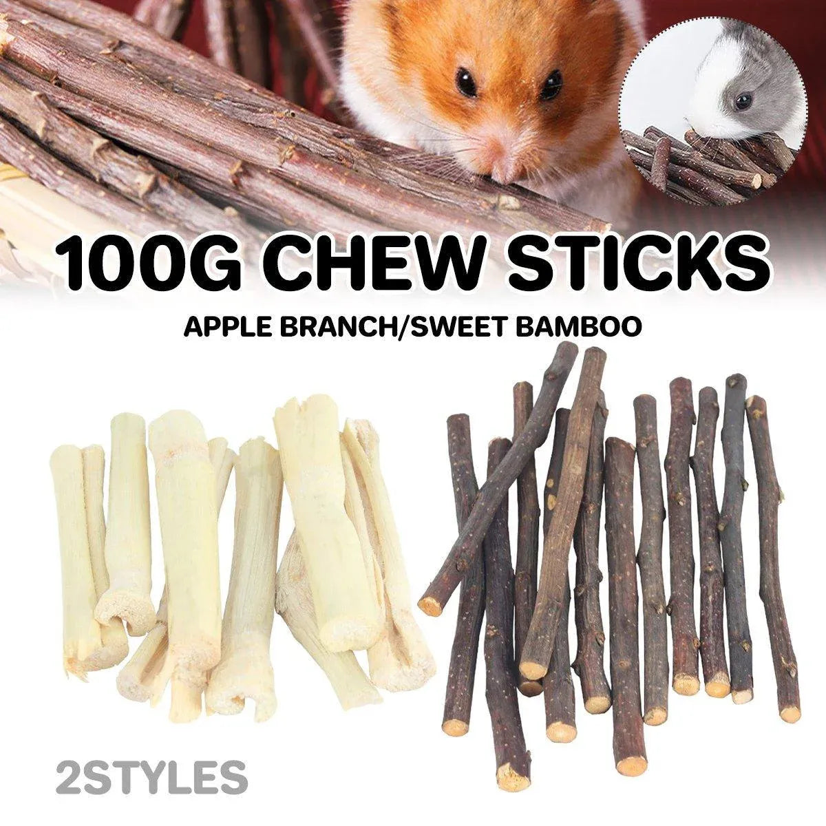 Natural Rabbit Molar Snacks Hamster Branches Sweet Bamboo Grinding Teeth Wood - White V528-TEETHING-TOY-TZ-100G-678601