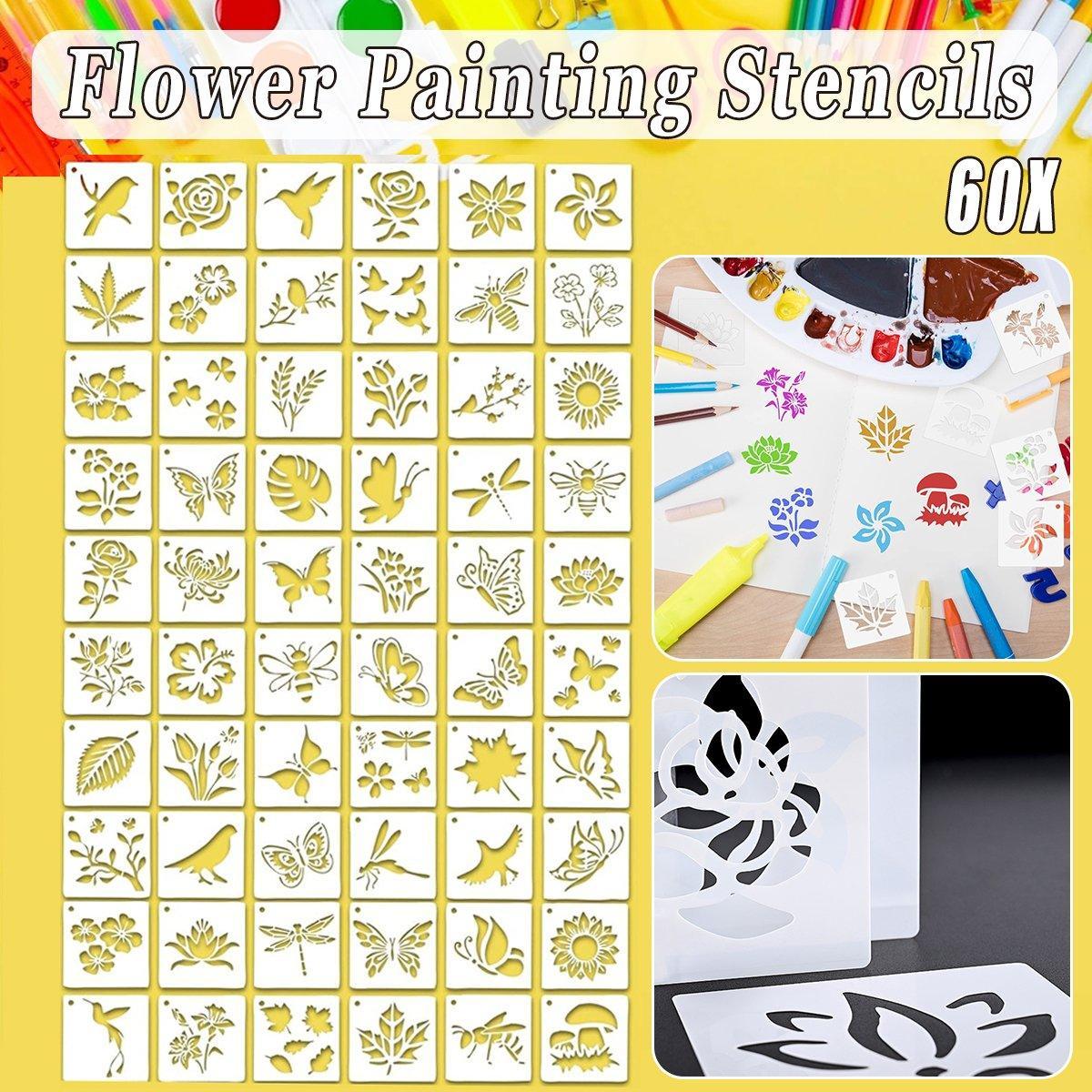 60X Flower Painting Stencils on Wood Canvas Reusable Stencil Art Template Fabric V528-TEMPLATE-60PCS-863261