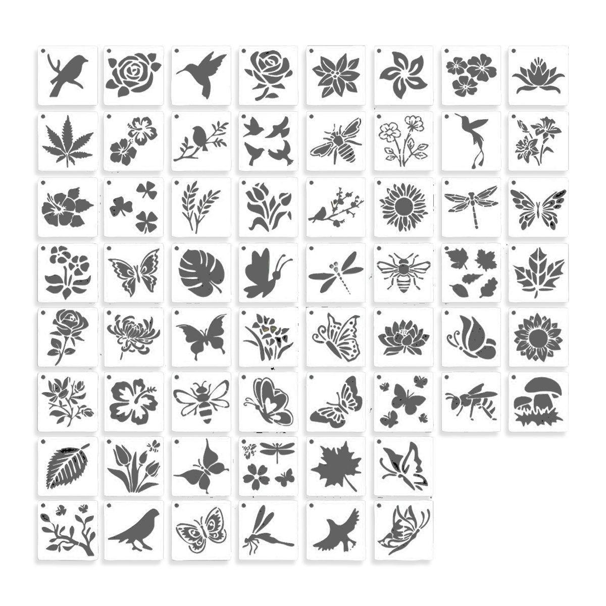 60X Flower Painting Stencils on Wood Canvas Reusable Stencil Art Template Fabric V528-TEMPLATE-60PCS-863261