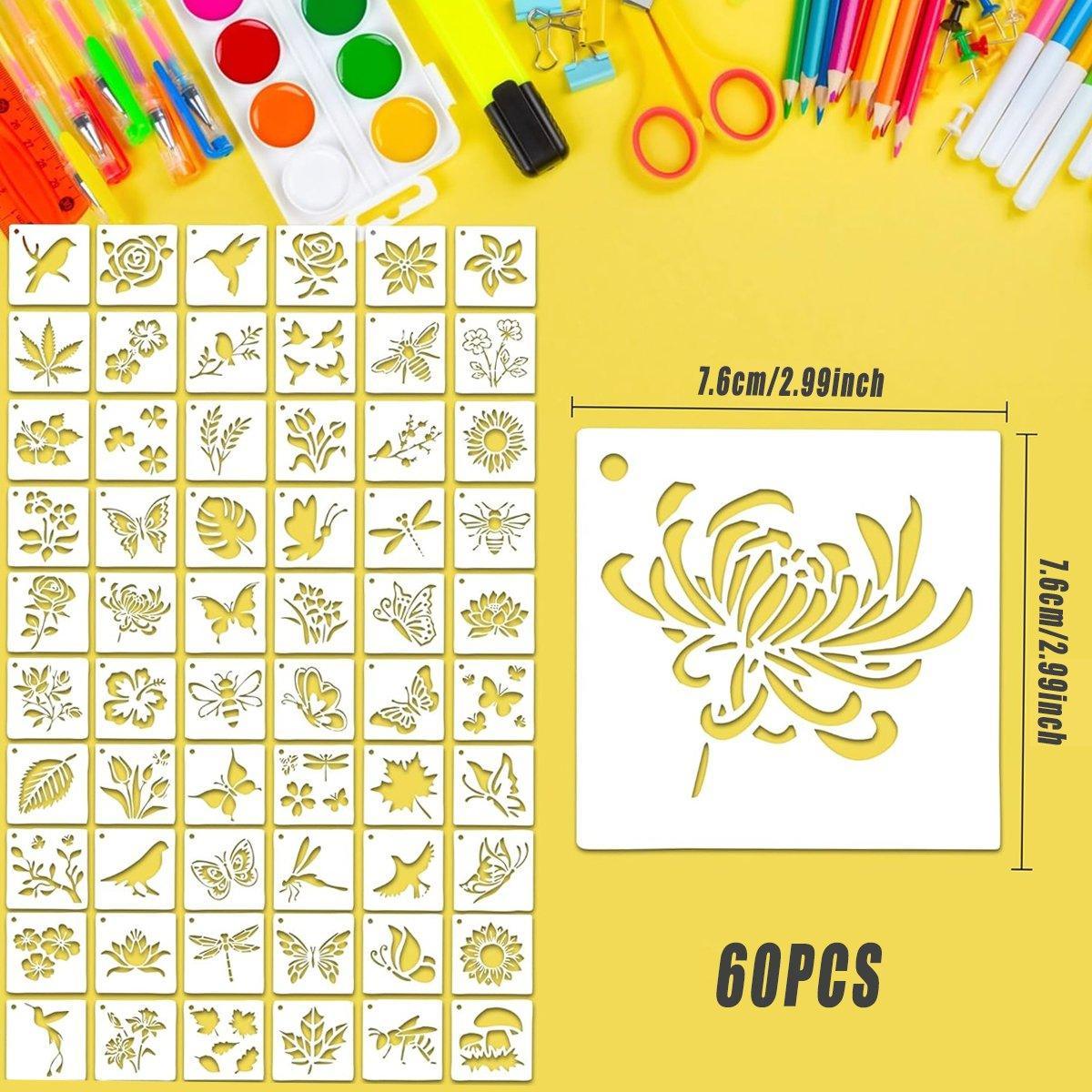 60X Flower Painting Stencils on Wood Canvas Reusable Stencil Art Template Fabric V528-TEMPLATE-60PCS-863261