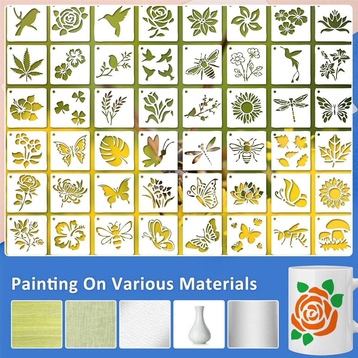 60X Flower Painting Stencils on Wood Canvas Reusable Stencil Art Template Fabric V528-TEMPLATE-60PCS-863261