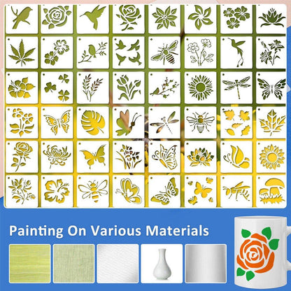 60X Flower Painting Stencils on Wood Canvas Reusable Stencil Art Template Fabric V528-TEMPLATE-60PCS-863261