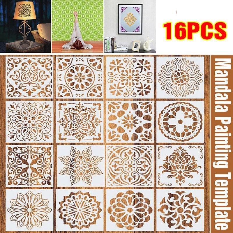 16 Pack Mandala Painting Stencils Drawing Dot Templates For Floor Wall DIY Decor V528-TEMPLATES-16PACK-9527536