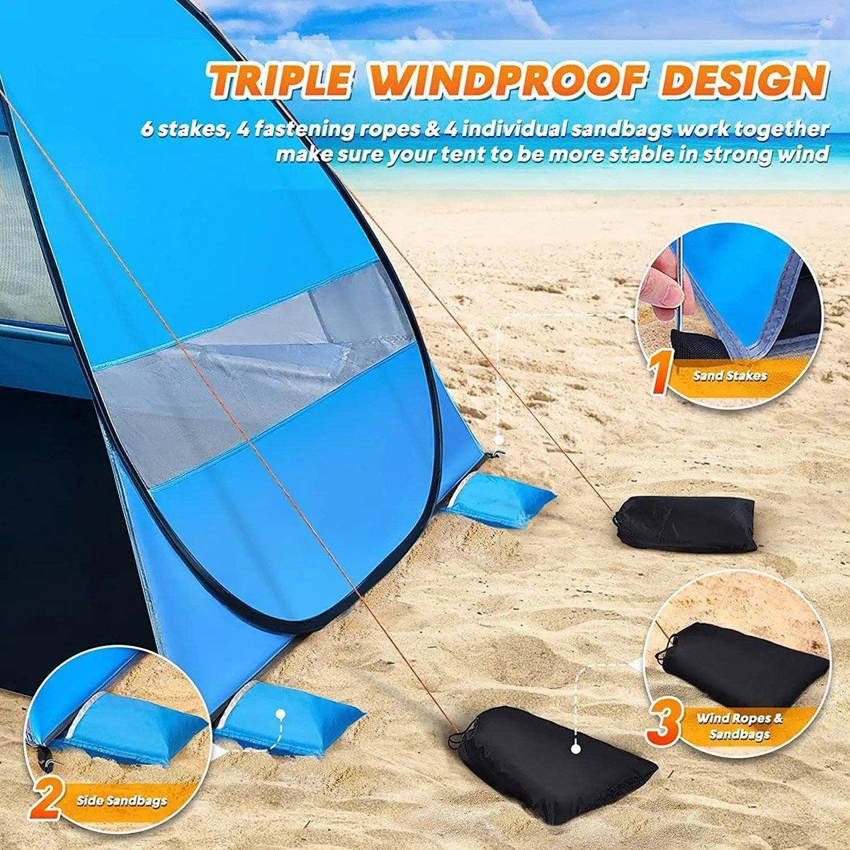 Automatic Pop Up Beach Tent UV Protection Portable Sunshade Shelter Outdoor V528-TENT-BLUE-312769