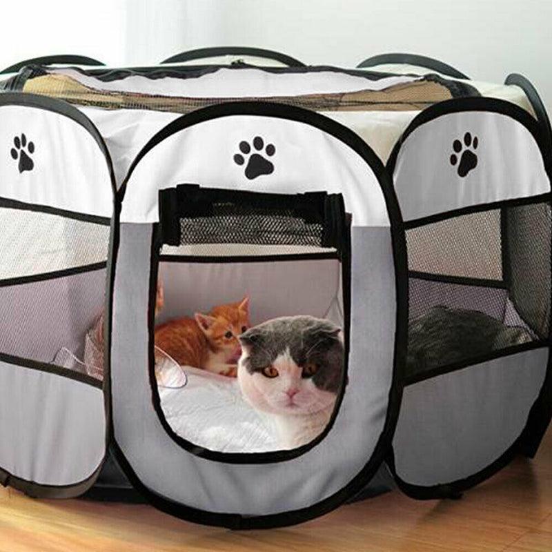 8 Panel Pet Tent Playpen Dog Cat Play Pen Bags Kennel Portable Puppy Crate - L (91X91X58CM) V528-TENT-GREY-L-45897