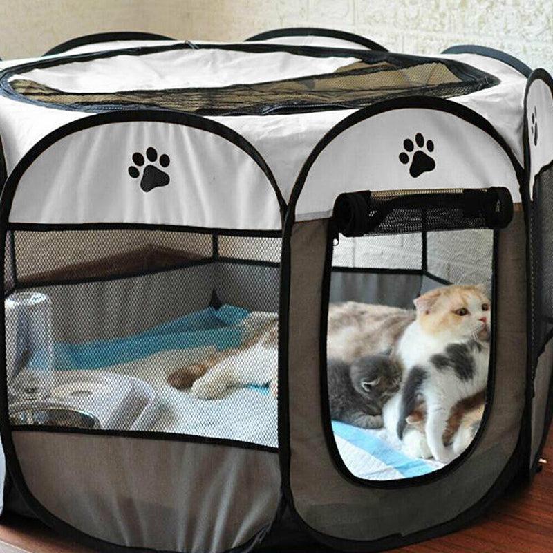 8 Panel Pet Tent Playpen Dog Cat Play Pen Bags Kennel Portable Puppy Crate - L (91X91X58CM) V528-TENT-GREY-L-45897