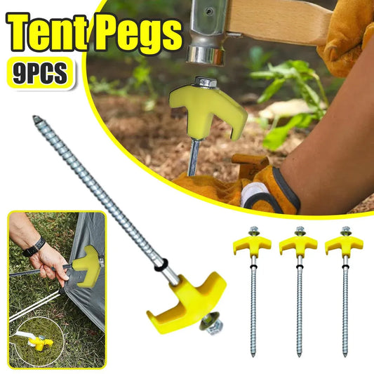 9PCS High Strength Carbon Steel Tent Stakes Outdoor Camping Pegs M8x200 Durable V528-TENT-PEG-YELLOW-9PCS-251015