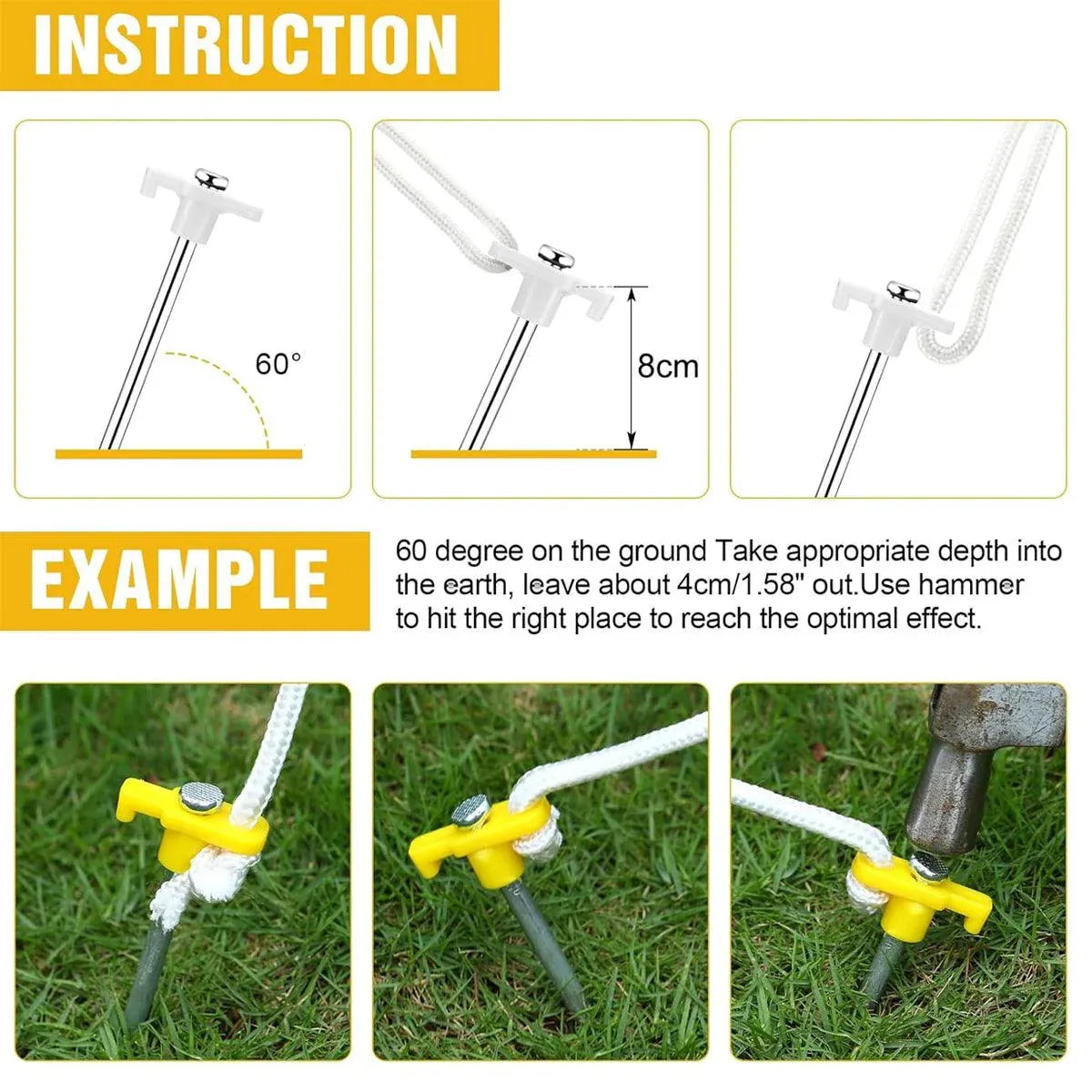 9PCS High Strength Carbon Steel Tent Stakes Outdoor Camping Pegs M8x200 Durable V528-TENT-PEG-YELLOW-9PCS-251015