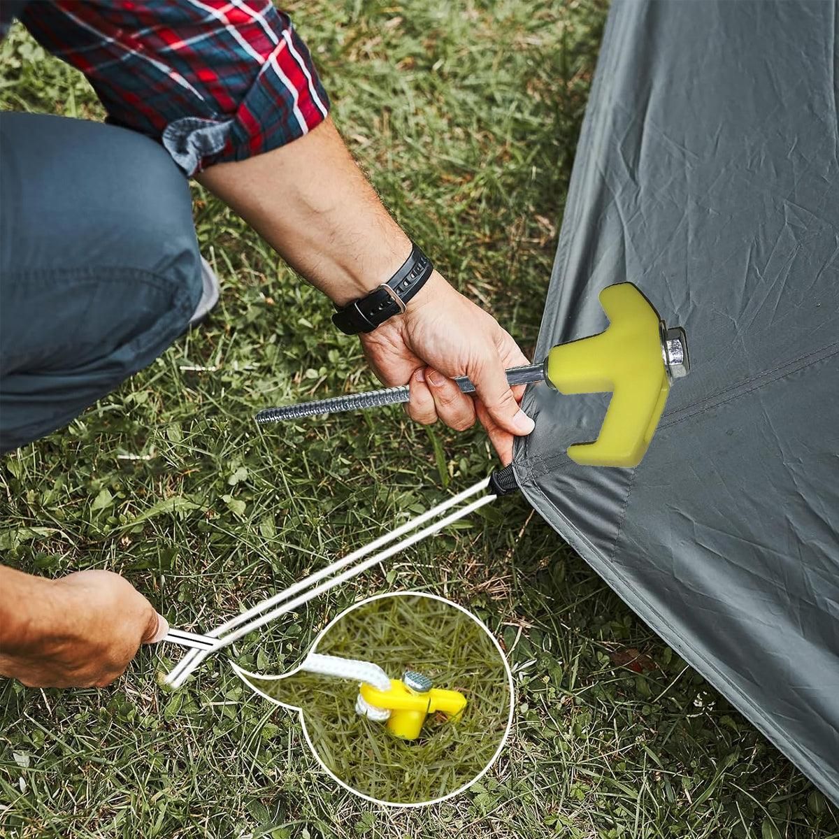 9PCS High Strength Carbon Steel Tent Stakes Outdoor Camping Pegs M8x200 Durable V528-TENT-PEG-YELLOW-9PCS-251015