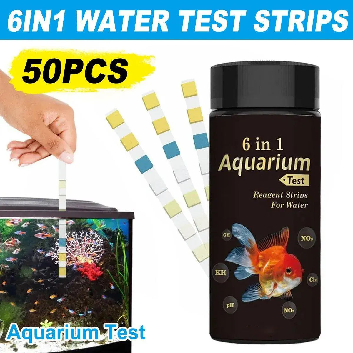 50pcs 6in1 Water Quality Test Strip for Fish Tank Aquarium Pool Accurate Testing V528-TEST-STRIP-415490