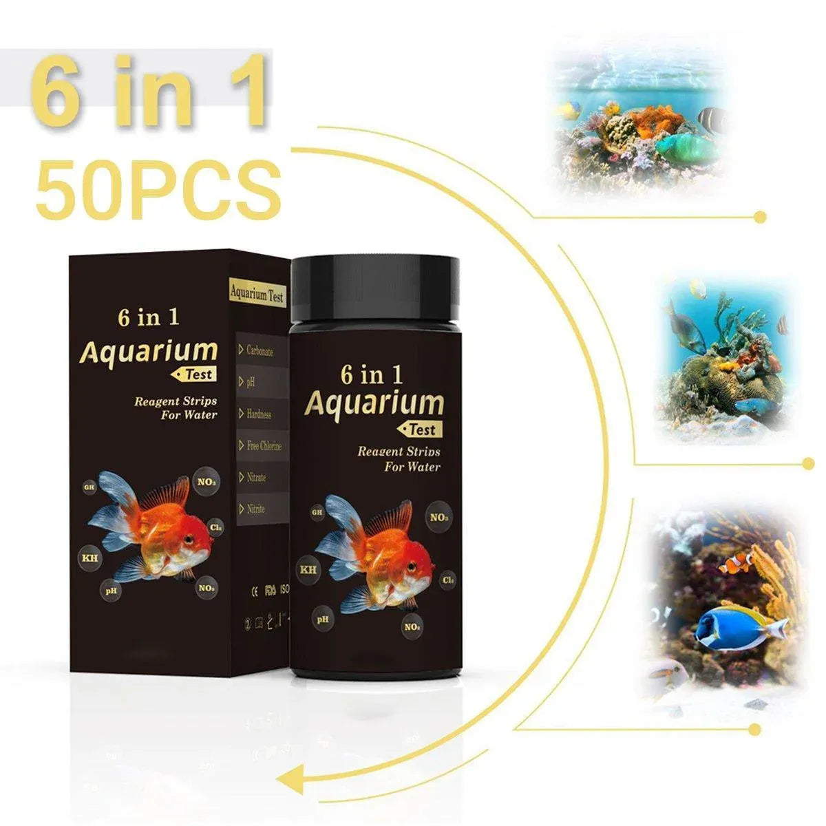 50pcs 6in1 Water Quality Test Strip for Fish Tank Aquarium Pool Accurate Testing V528-TEST-STRIP-415490