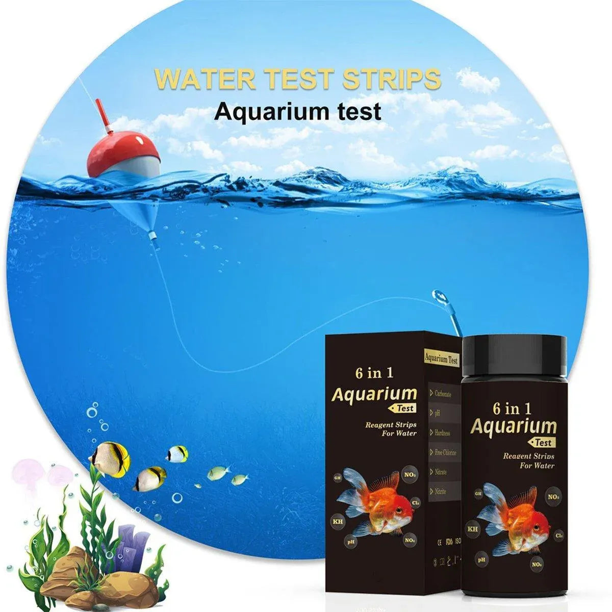 50pcs 6in1 Water Quality Test Strip for Fish Tank Aquarium Pool Accurate Testing V528-TEST-STRIP-415490