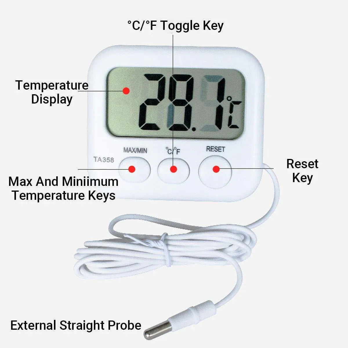 Digital Thermometer with Probe for Refrigerator Fish Tank Aquarium Temperature V528-THERMOMETER-TA-609253