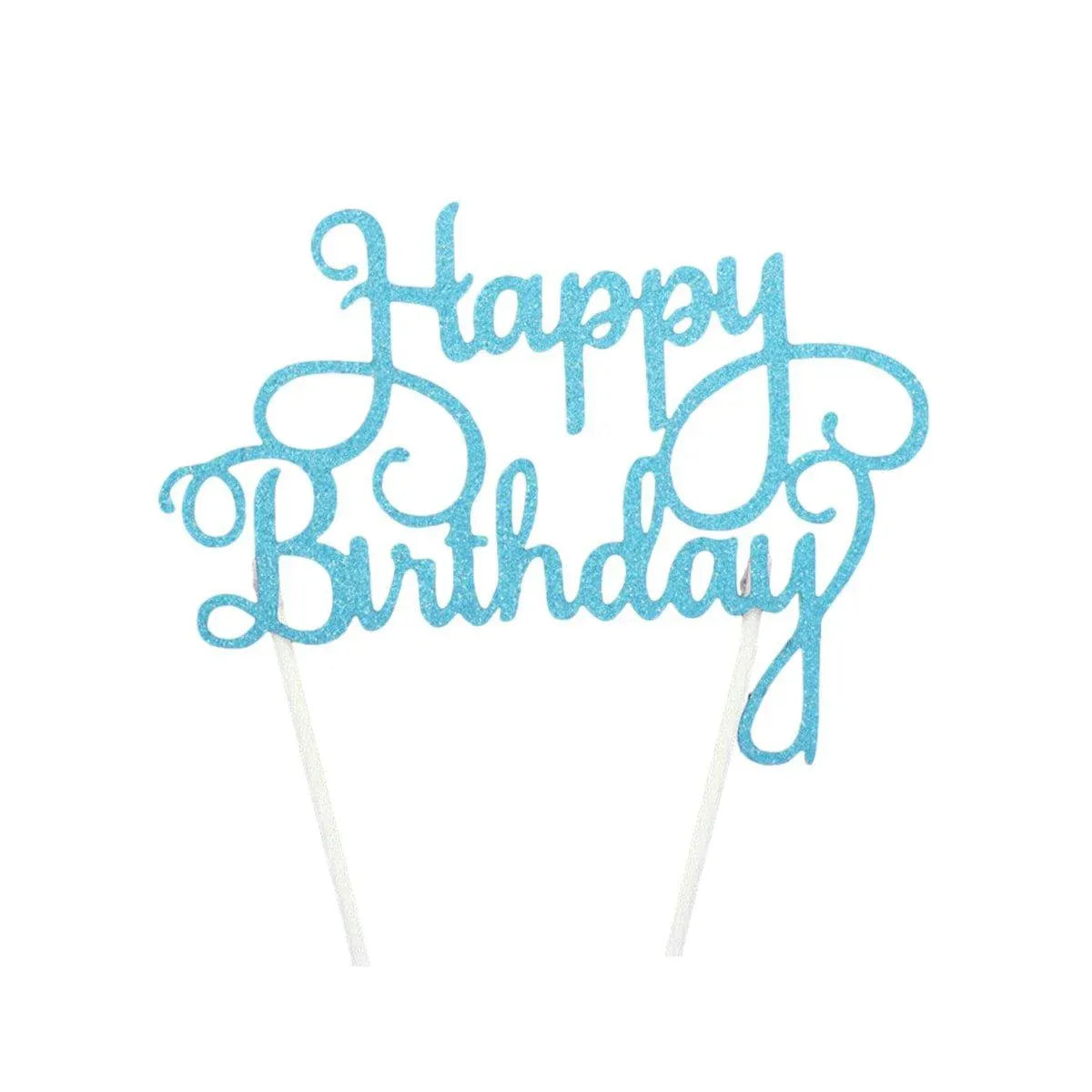 Happy Birthday Cake Topper Colour Printed Acrylic Party Decorations - Blue-Thin Line V528-THINLINE-BLUE-137377