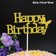 Happy Birthday Cake Topper Colour Printed Acrylic Party Decorations - Blue-Thin Line V528-THINLINE-BLUE-137377
