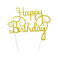 Happy Birthday Cake Topper Colour Printed Acrylic Party Decorations - Gold-Thin Line V528-THINLINE-GOLD-821991
