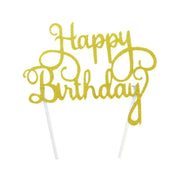 Happy Birthday Cake Topper Colour Printed Acrylic Party Decorations - Gold-Thin Line V528-THINLINE-GOLD-821991