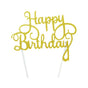 Happy Birthday Cake Topper Colour Printed Acrylic Party Decorations - Gold-Thin Line V528-THINLINE-GOLD-821991