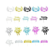 Happy Birthday Cake Topper Colour Printed Acrylic Party Decorations - Gold-Thin Line V528-THINLINE-GOLD-821991