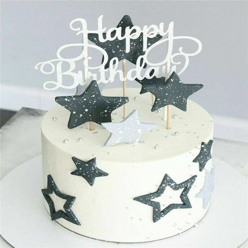 Happy Birthday Cake Topper Colour Printed Acrylic Party Decorations - Gold-Thin Line V528-THINLINE-GOLD-821991