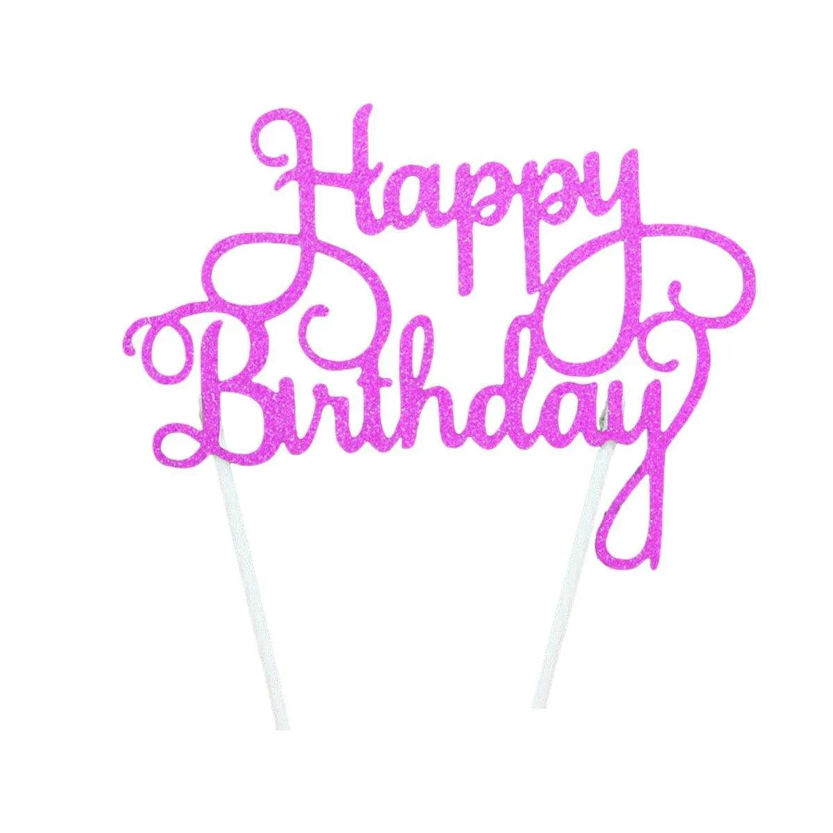 Happy Birthday Cake Topper Colour Printed Acrylic Party Decorations - Rose Red-Thin Line V528-THINLINE-ROSERED-384089