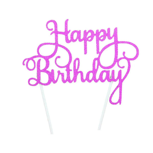 Happy Birthday Cake Topper Colour Printed Acrylic Party Decorations - Rose Red-Thin Line V528-THINLINE-ROSERED-384089