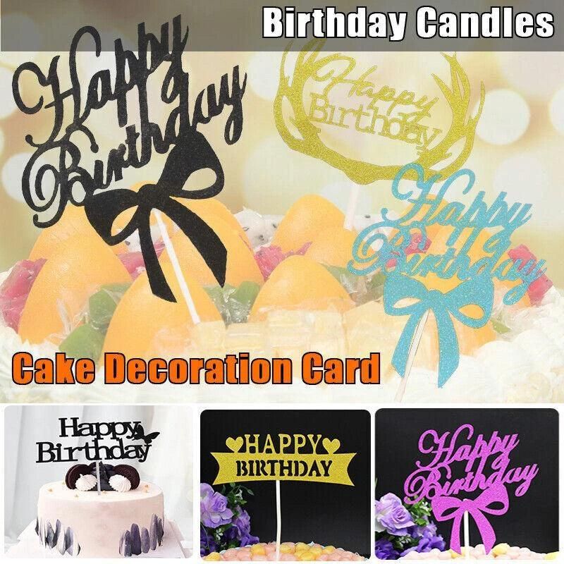 Happy Birthday Cake Topper Colour Printed Acrylic Party Decorations - Rose Red-Thin Line V528-THINLINE-ROSERED-384089
