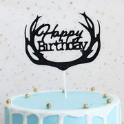 Happy Birthday Cake Topper Colour Printed Acrylic Party Decorations - Rose Red-Thin Line V528-THINLINE-ROSERED-384089